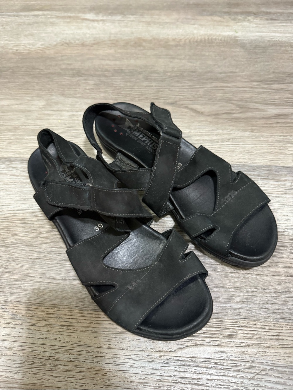 Mephisto Altona Comfort Women’s Black Leather Adjustable Strap Sandals